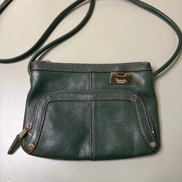 Tignanello Hunter Green Pebbled Genuine Leather Crossbody Purse Organizer Bag - Picture 1 of 7